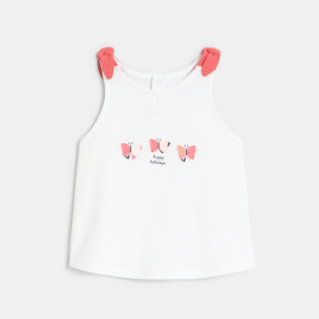 تانك توب مزين بفيونكات وطبعة فراشة باللون الوردي للفتيات الصغيرات